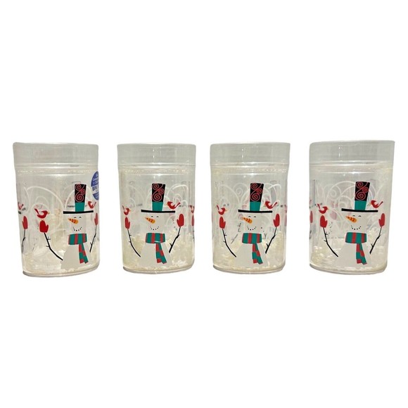 Zak! Holiday Snowman Set Of 4 Plastic Glasses Double Wall 3D Snowflake/Snow 6oz - Picture 1 of 5
